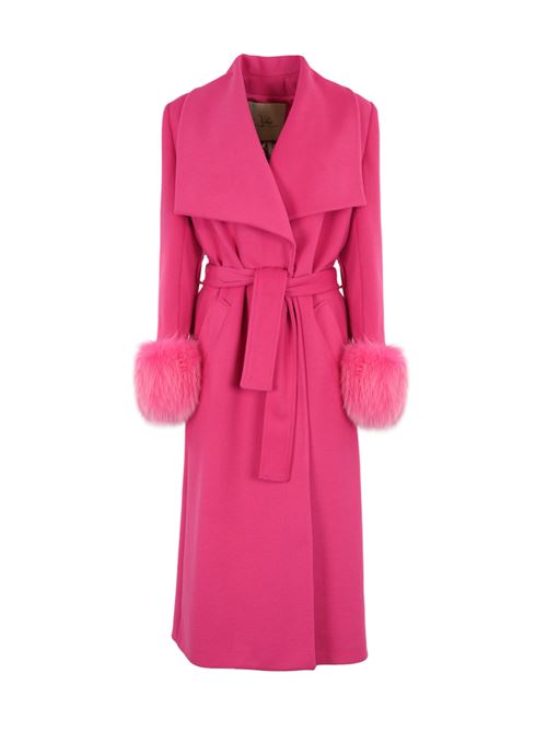 Cappotto CD1176 con polsi in volpe fucsia YES LONDON | CD1176FUXIA